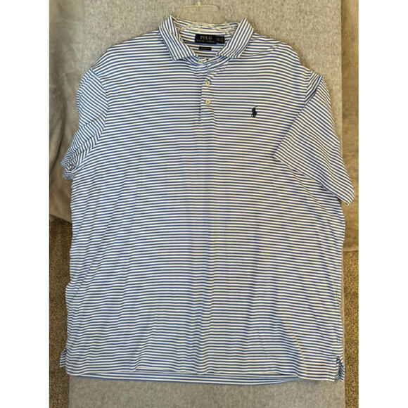 Polo Ralph Lauren Polo Shirt Mens 2XL Blue White Striped Pima Soft Touch Classic - Picture 1 of 6